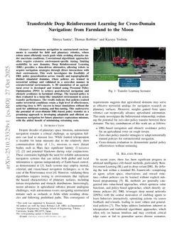 Transferable Deep Reinforcement Learning for Cross-Domain Navigation: from Farmland to the Moon