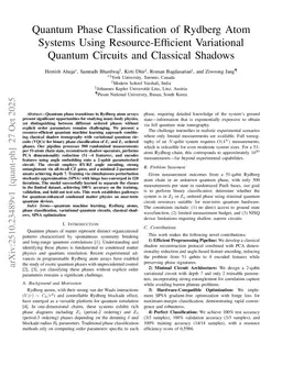 Quantum Phase Classification of Rydberg Atom Systems Using Resource-Efficient Variational Quantum Circuits and Classical Shadows