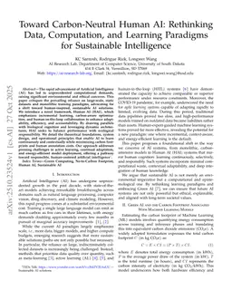 Toward Carbon-Neutral Human AI: Rethinking Data, Computation, and Learning Paradigms for Sustainable Intelligence