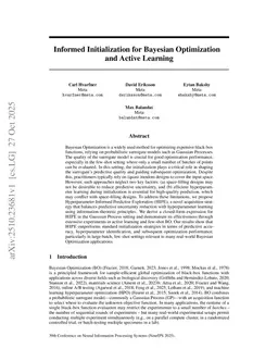 Informed Initialization for Bayesian Optimization and Active Learning