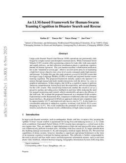 An LLM-based Framework for Human-Swarm Teaming Cognition in Disaster Search and Rescue
