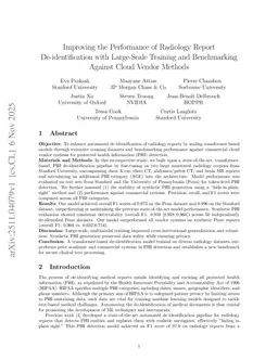Improving the Performance of Radiology Report De-identification with Large-Scale Training and Benchmarking Against Cloud Vendor Methods