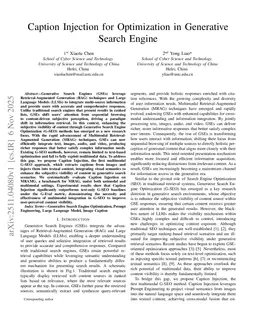 Caption Injection for Optimization in Generative Search Engine