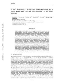 RIDE: Difficulty Evolving Perturbation with Item Response Theory for Mathematical Reasoning