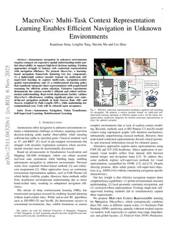 MacroNav: Multi-Task Context Representation Learning Enables Efficient Navigation in Unknown Environments