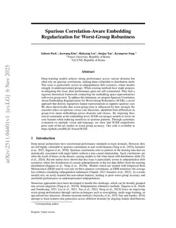 Spurious Correlation-Aware Embedding Regularization for Worst-Group Robustness