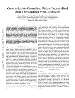 Communication-Constrained Private Decentralized Online Personalized Mean Estimation