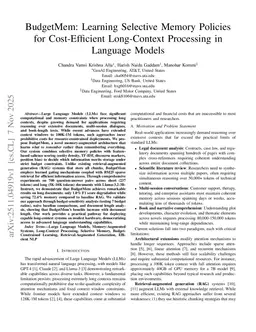 BudgetMem: Learning Selective Memory Policies for Cost-Efficient Long-Context Processing in Language Models
