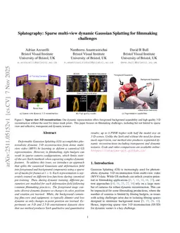 Splatography: Sparse multi-view dynamic Gaussian Splatting for filmmaking challenges
