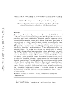 Associative Poisoning to Generative Machine Learning