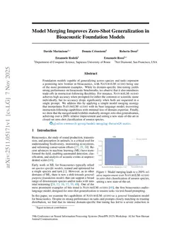 Model Merging Improves Zero-Shot Generalization in Bioacoustic Foundation Models