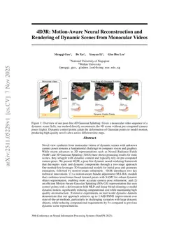 4D3R: Motion-Aware Neural Reconstruction and Rendering of Dynamic Scenes from Monocular Videos