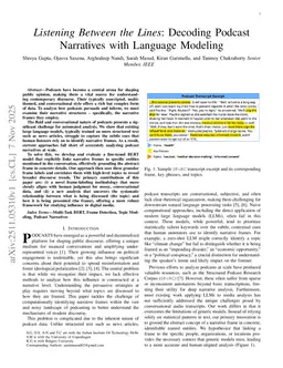 Listening Between the Lines: Decoding Podcast Narratives with Language Modeling