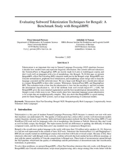 Evaluating Subword Tokenization Techniques for Bengali: A Benchmark Study with BengaliBPE