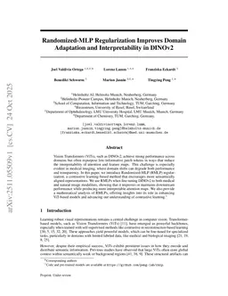 Randomized-MLP Regularization Improves Domain Adaptation and Interpretability in DINOv2