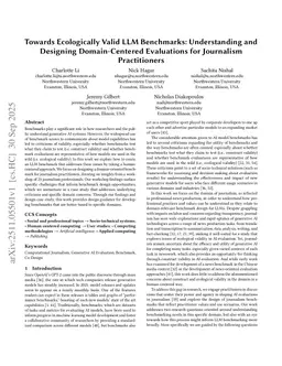 Towards Ecologically Valid LLM Benchmarks: Understanding and Designing Domain-Centered Evaluations for Journalism Practitioners