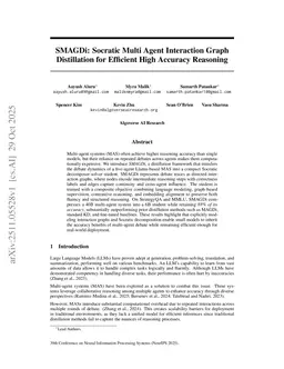 SMAGDi: Socratic Multi Agent Interaction Graph Distillation for Efficient High Accuracy Reasoning