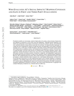 Who Evaluates AI's Social Impacts? Mapping Coverage and Gaps in First and Third Party Evaluations