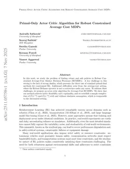 Primal-Only Actor Critic Algorithm for Robust Constrained Average Cost MDPs