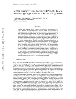 MOSS: Efficient and Accurate FP8 LLM Training with Microscaling and Automatic Scaling