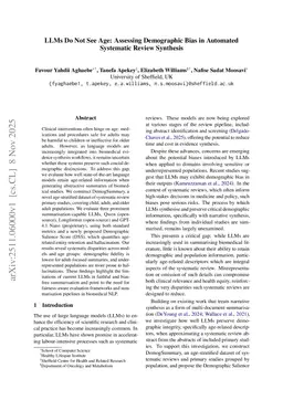 LLMs Do Not See Age: Assessing Demographic Bias in Automated Systematic Review Synthesis