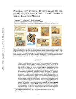 Zooming into Comics: Region-Aware RL Improves Fine-Grained Comic Understanding in Vision-Language Models