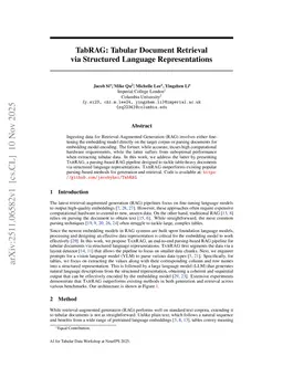 TabRAG: Tabular Document Retrieval via Structured Language Representations