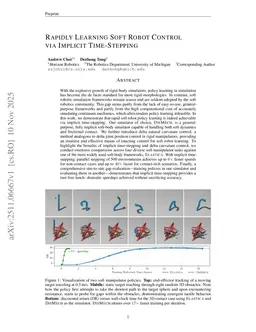 Rapidly Learning Soft Robot Control via Implicit Time-Stepping