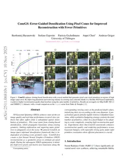 ConeGS: Error-Guided Densification Using Pixel Cones for Improved Reconstruction With Fewer Primitives