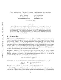 Nearly-Optimal Private Selection via Gaussian Mechanism