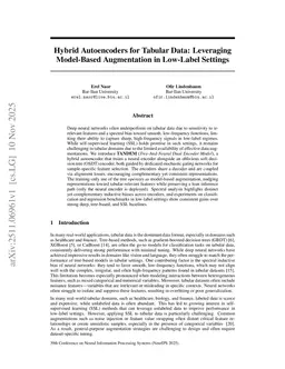 Hybrid Autoencoders for Tabular Data: Leveraging Model-Based Augmentation in Low-Label Settings