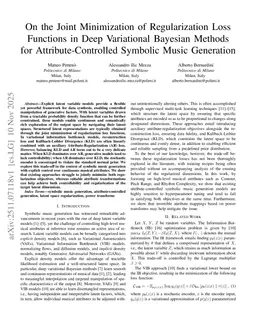 On the Joint Minimization of Regularization Loss Functions in Deep Variational Bayesian Methods for Attribute-Controlled Symbolic Music Generation