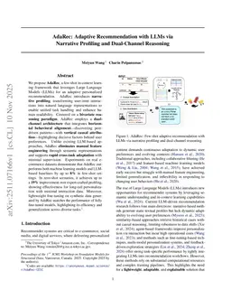 AdaRec: Adaptive Recommendation with LLMs via Narrative Profiling and Dual-Channel Reasoning