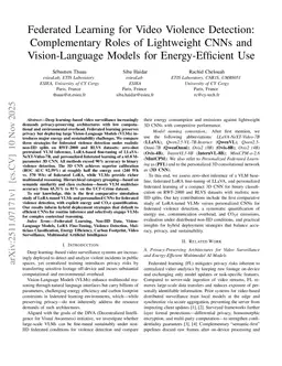 Federated Learning for Video Violence Detection: Complementary Roles of Lightweight CNNs and Vision-Language Models for Energy-Efficient Use