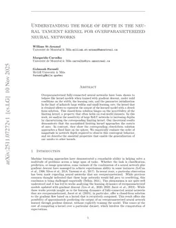 Understanding the role of depth in the neural tangent kernel for overparameterized neural networks