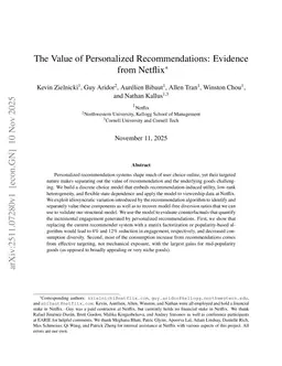 The Value of Personalized Recommendations: Evidence from Netflix