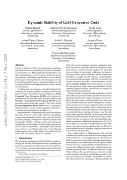 Dynamic Stability of LLM-Generated Code