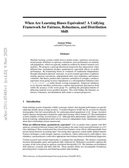 When Are Learning Biases Equivalent? A Unifying Framework for Fairness, Robustness, and Distribution Shift