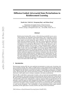 Diffusion Guided Adversarial State Perturbations in Reinforcement Learning