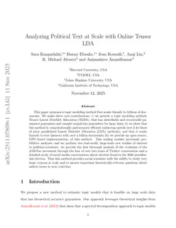 Analyzing Political Text at Scale with Online Tensor LDA