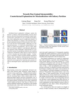 Towards Fine-Grained Interpretability: Counterfactual Explanations for Misclassification with Saliency Partition