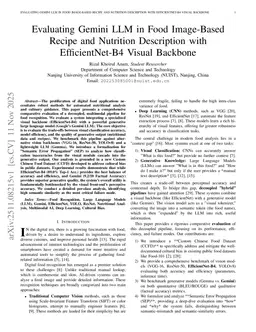 Evaluating Gemini LLM in Food Image-Based Recipe and Nutrition Description with EfficientNet-B4 Visual Backbone