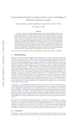 Concentration bounds on response-based vector embeddings of black-box generative models