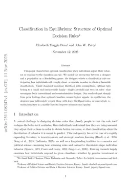Classification in Equilibrium: Structure of Optimal Decision Rules