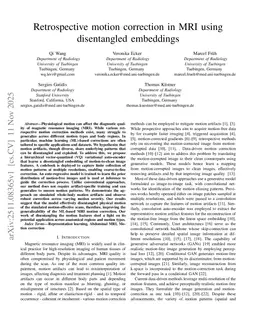 Retrospective motion correction in MRI using disentangled embeddings