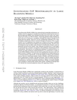 Investigating CoT Monitorability in Large Reasoning Models