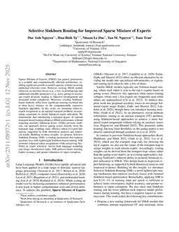 Selective Sinkhorn Routing for Improved Sparse Mixture of Experts