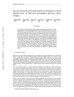 Guaranteeing Conservation of Integrals with Projection in Physics-Informed Neural Networks