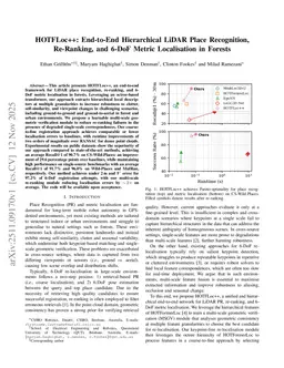HOTFLoc++: End-to-End Hierarchical LiDAR Place Recognition, Re-Ranking, and 6-DoF Metric Localisation in Forests