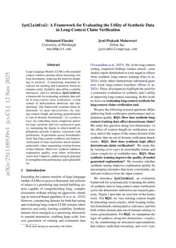 SynClaimEval: A Framework for Evaluating the Utility of Synthetic Data in Long-Context Claim Verification